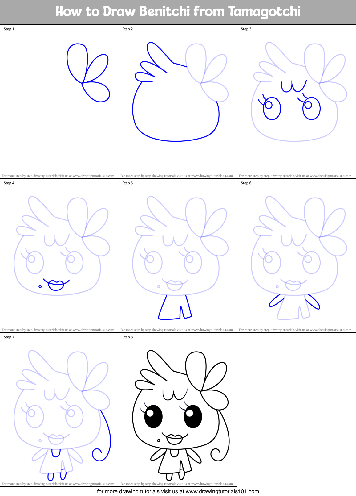 How to Draw Benitchi from Tamagotchi Printable Step by Step