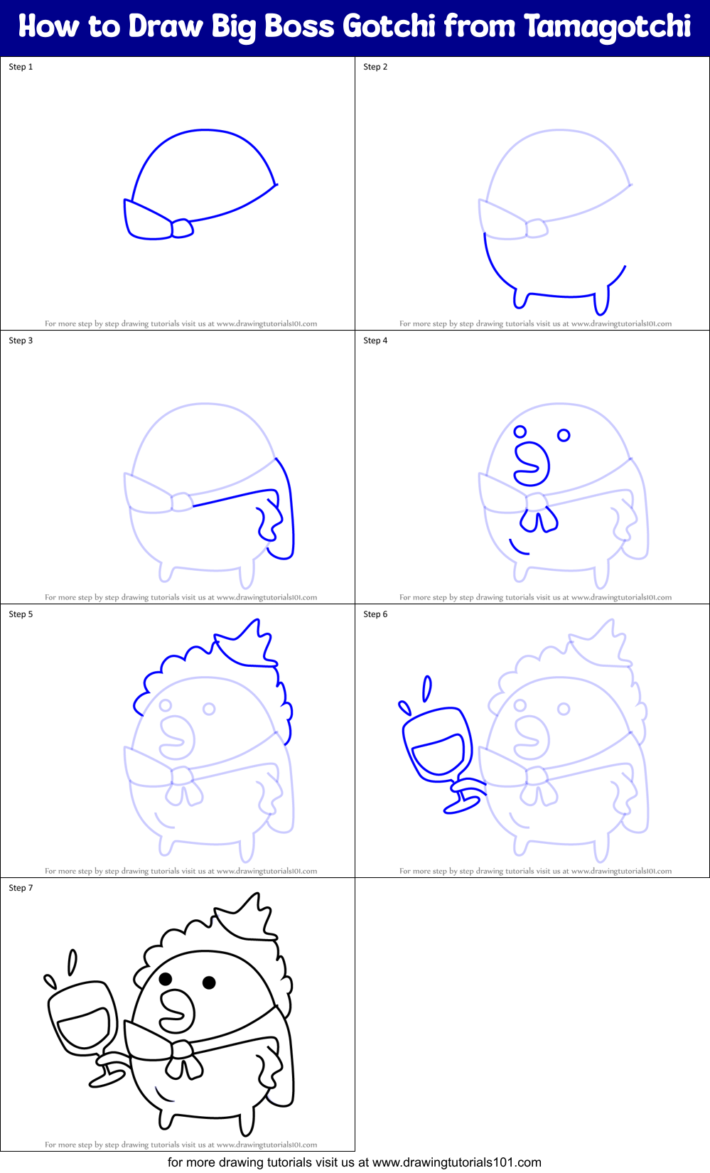 How to Draw Big Boss Gotchi from Tamagotchi Printable Step by Step