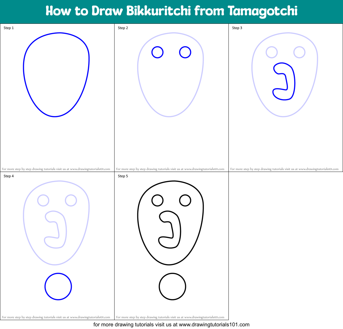 How to Draw Bikkuritchi from Tamagotchi Printable Step by Step