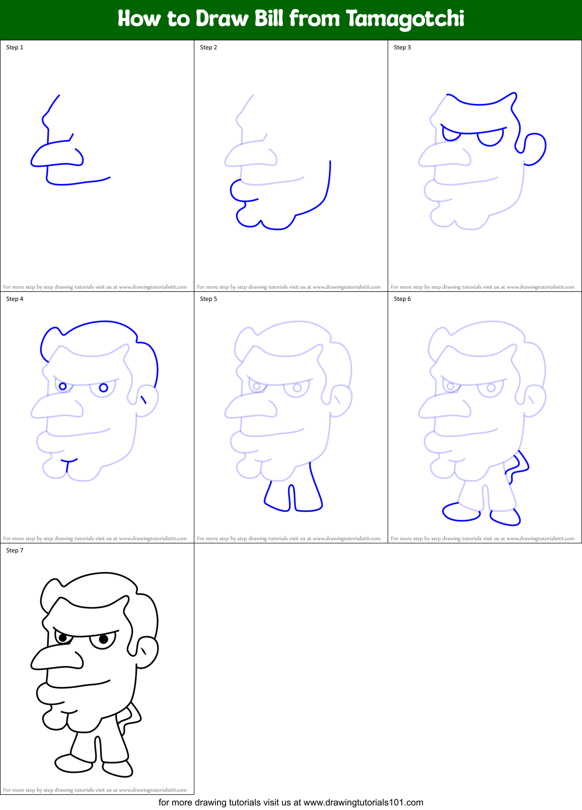 How to Draw Bill from Tamagotchi Printable Step by Step