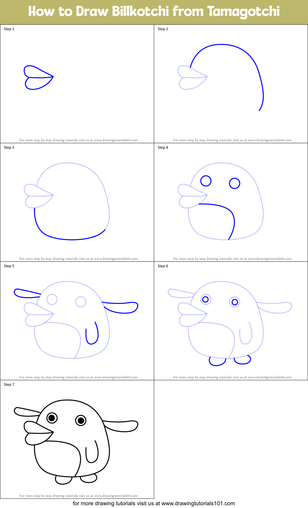 How to Draw Billkotchi from Tamagotchi Printable Step by Step