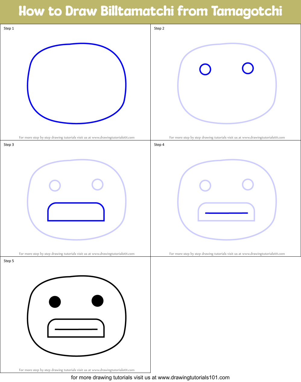 How to Draw Billtamatchi from Tamagotchi Printable Step by Step