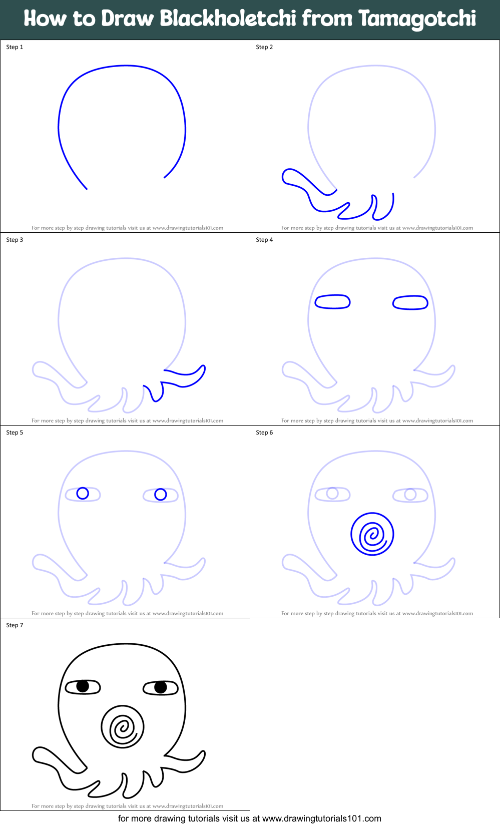 How to Draw Blackholetchi from Tamagotchi Printable Step by Step