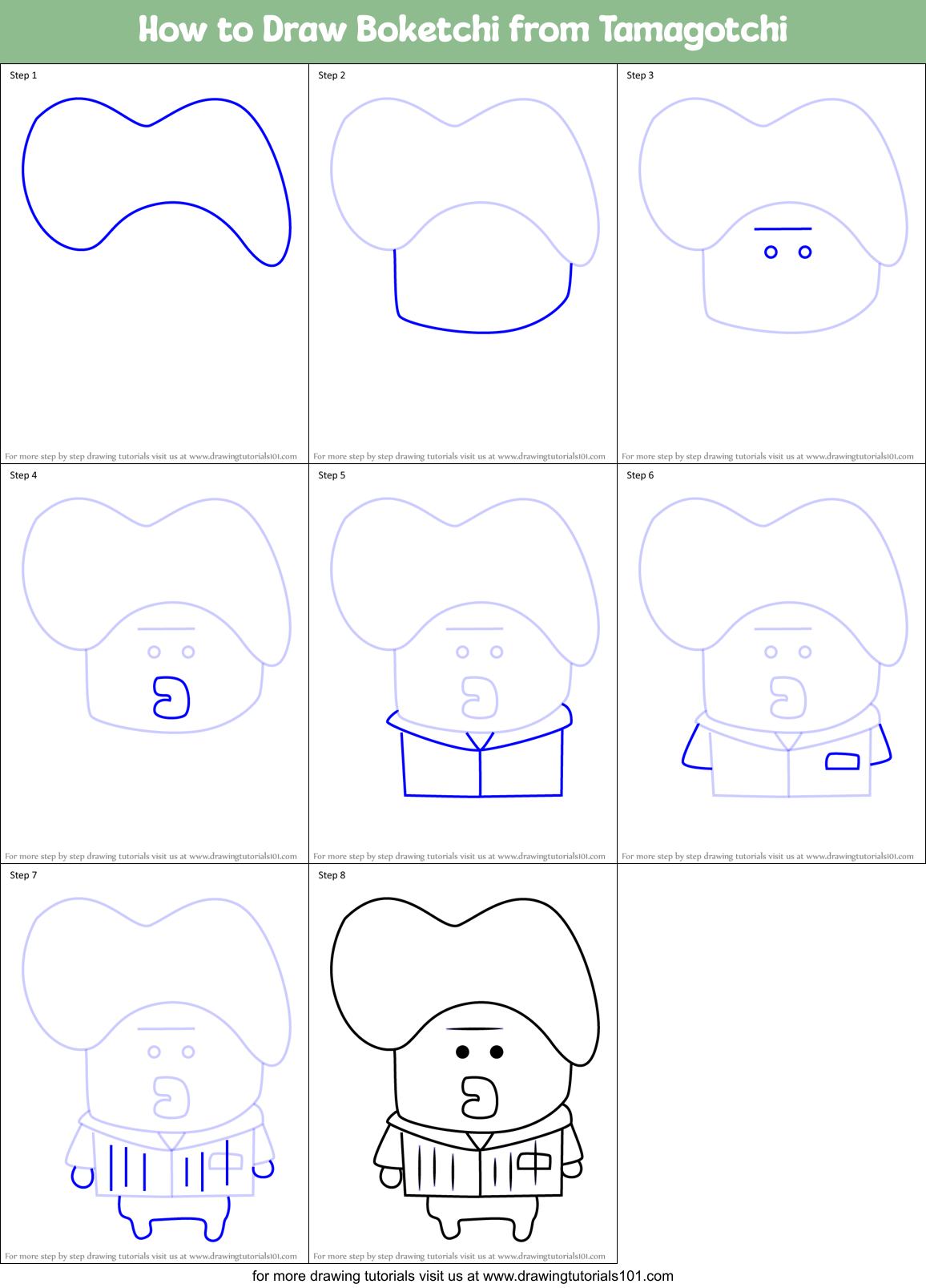 How to Draw Boketchi from Tamagotchi Printable Step by Step