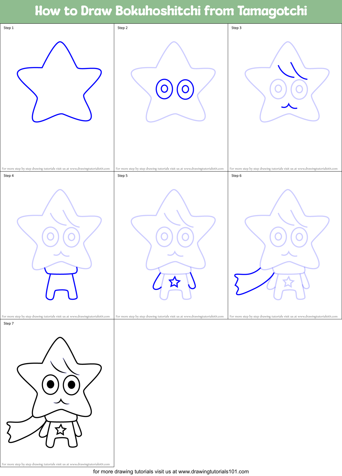 How to Draw Bokuhoshitchi from Tamagotchi Printable Step by Step