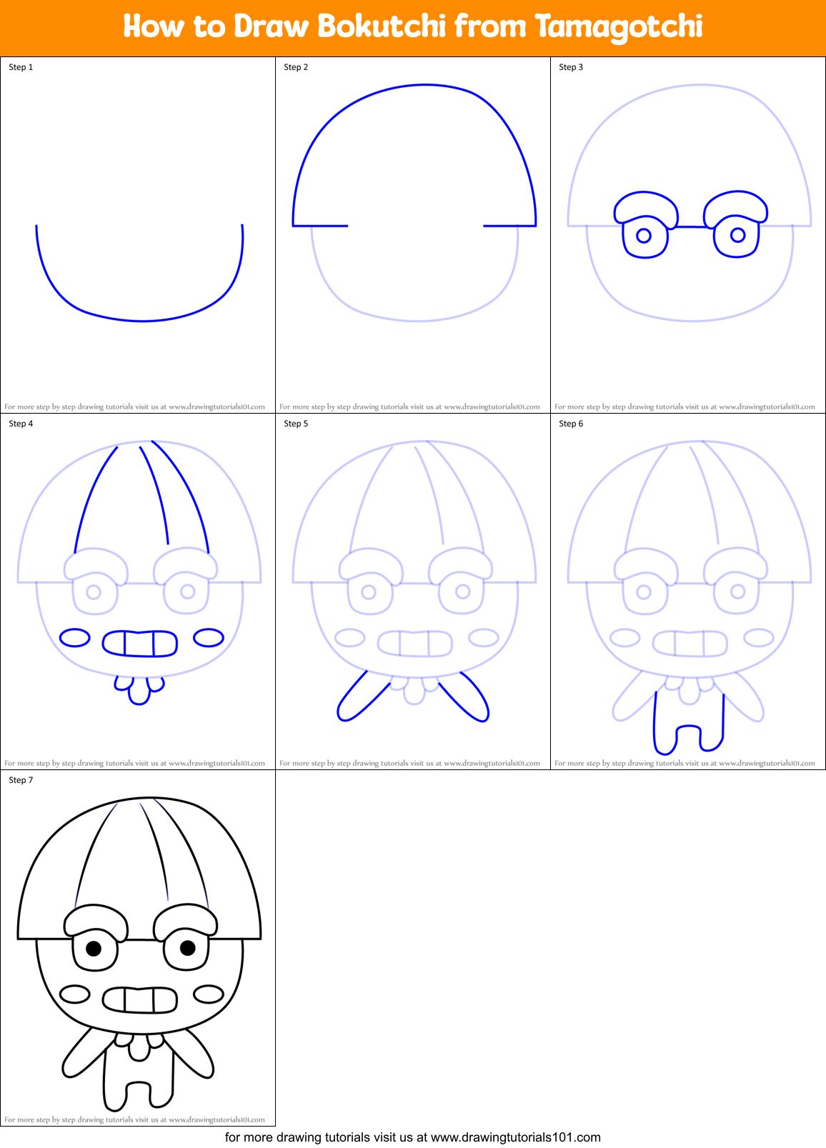 How to Draw Bokutchi from Tamagotchi Printable Step by Step