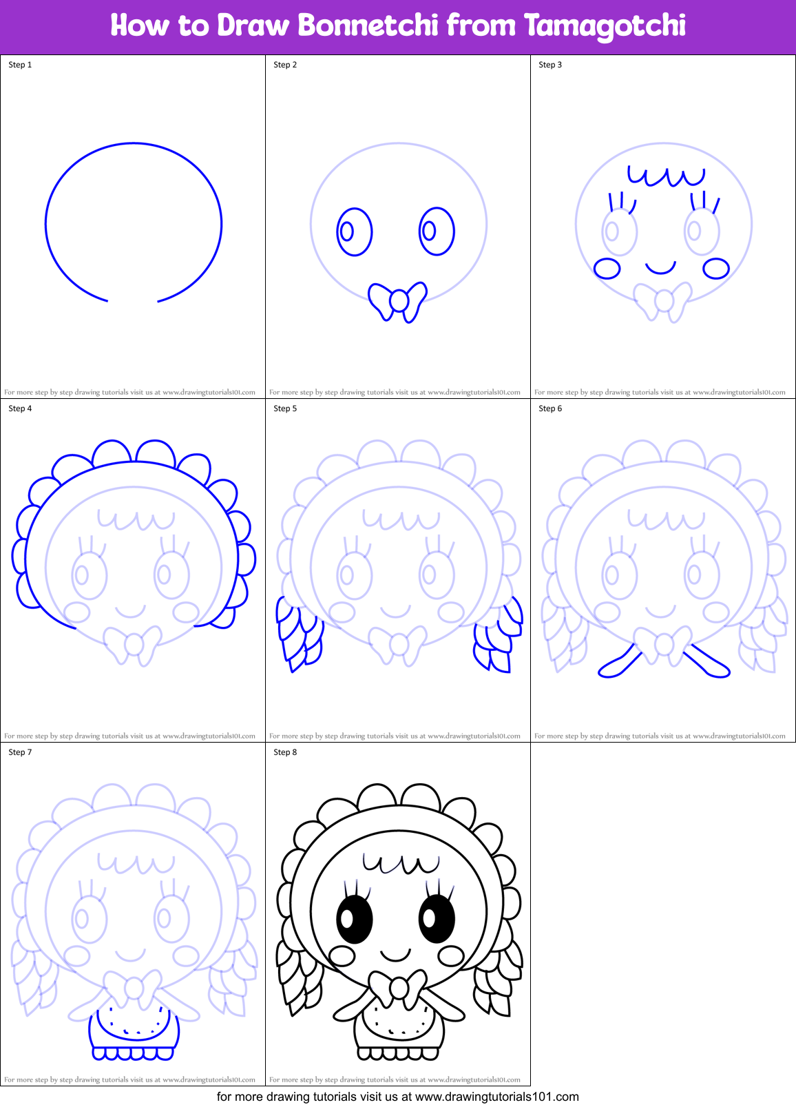 How to Draw Bonnetchi from Tamagotchi Printable Step by Step