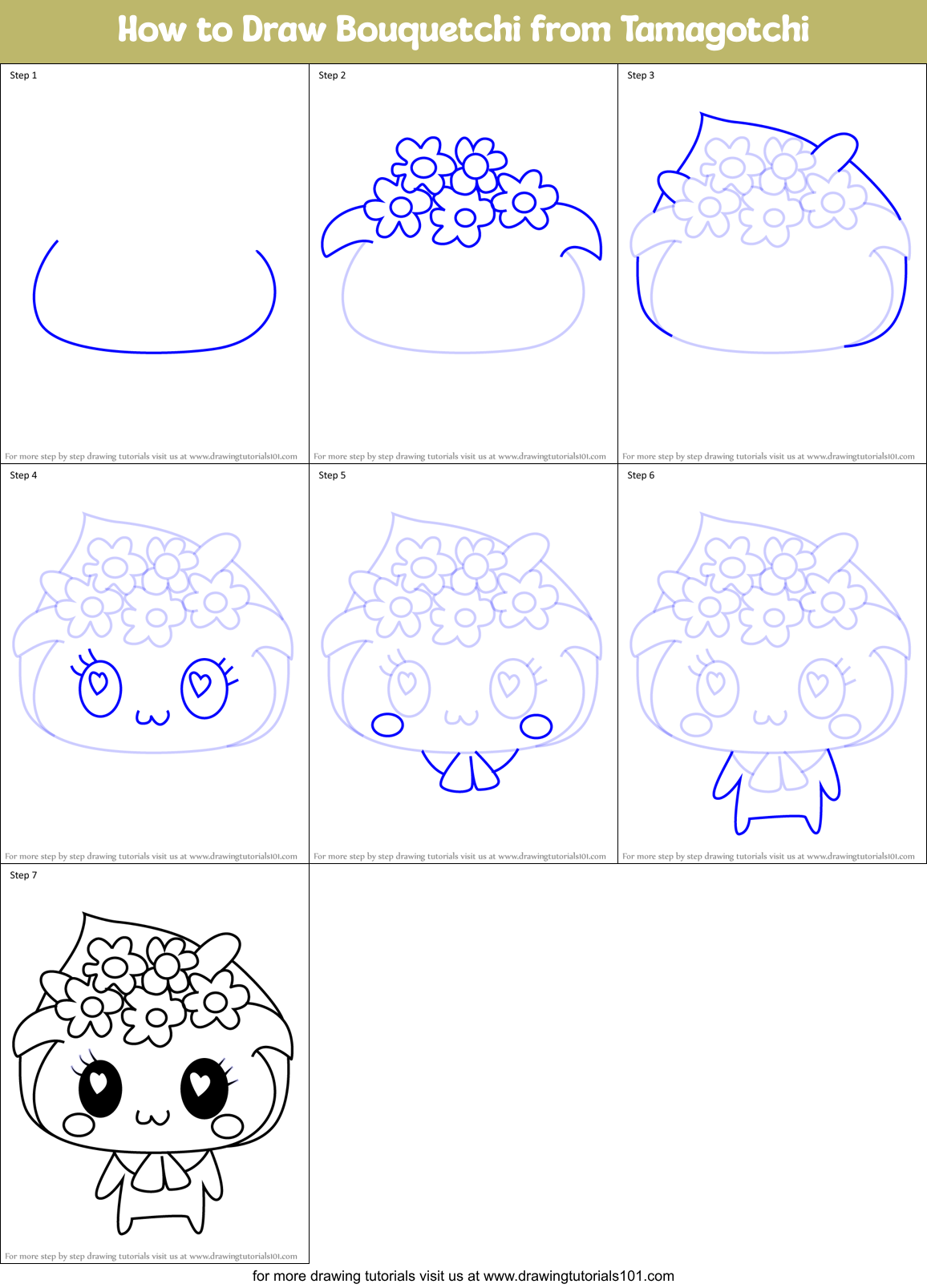 How to Draw Bouquetchi from Tamagotchi Printable Step by Step