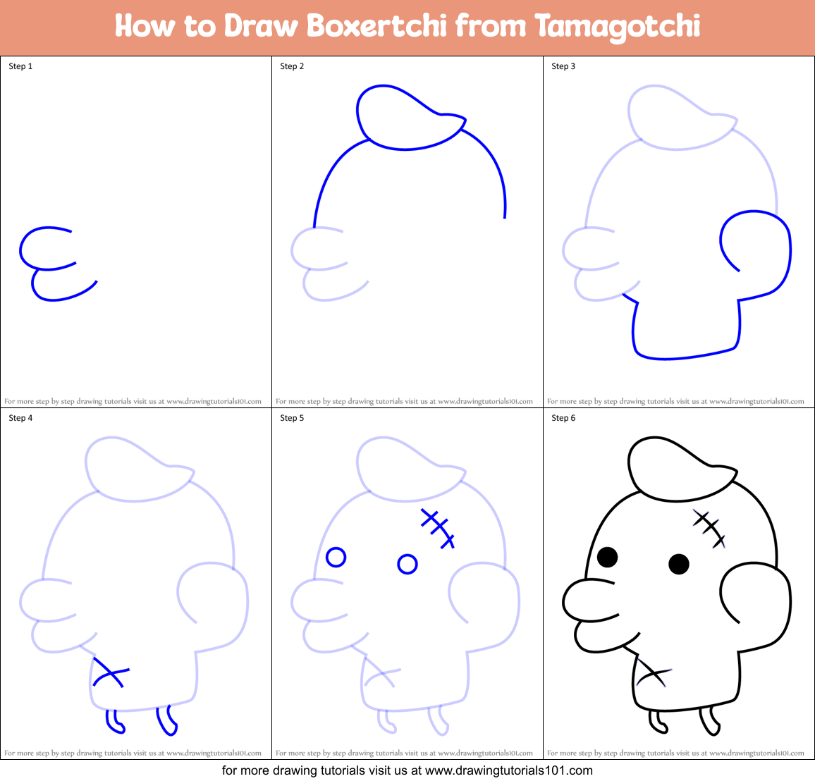 How to Draw Boxertchi from Tamagotchi Printable Step by Step