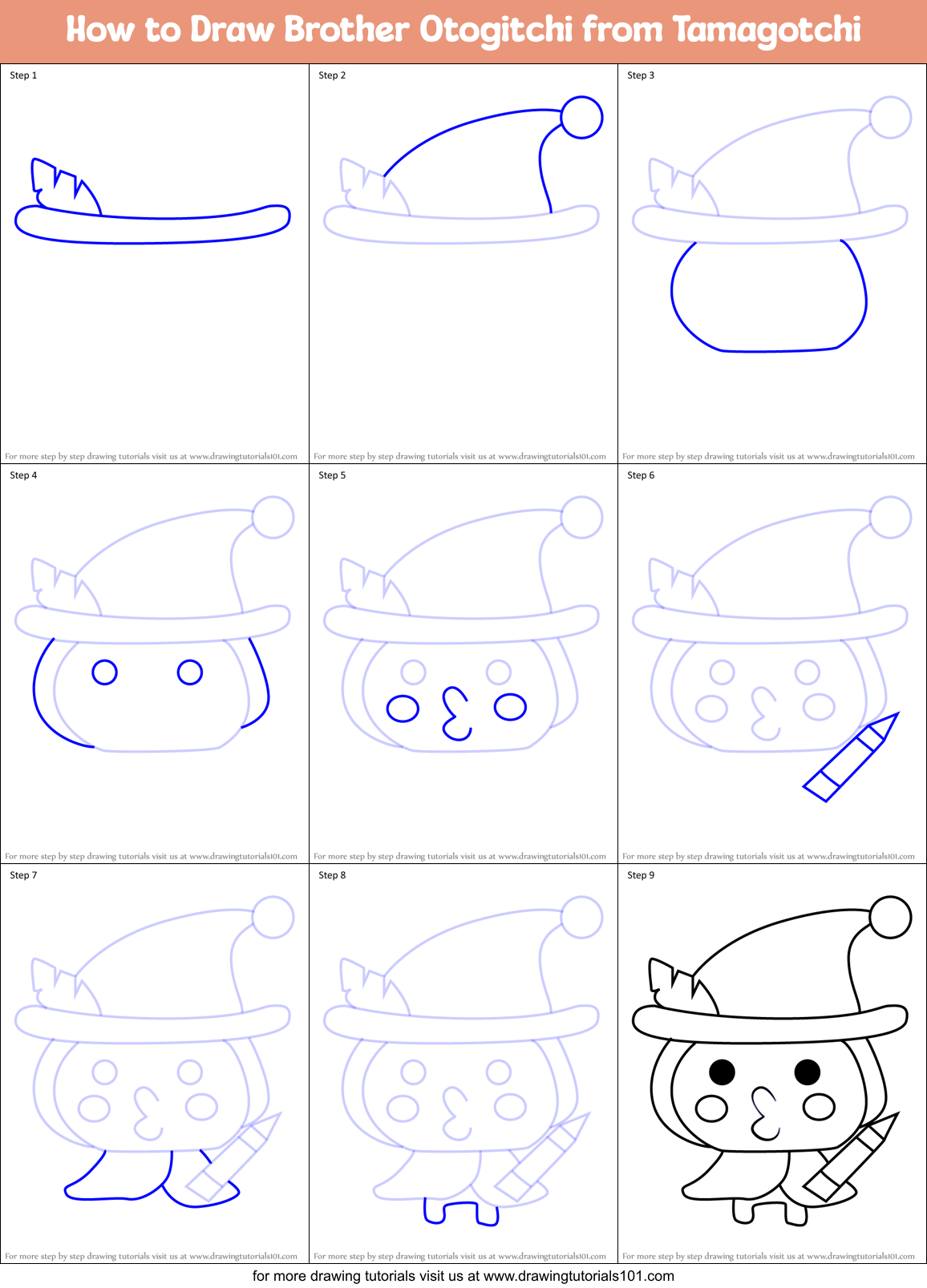 How to Draw Brother Otogitchi from Tamagotchi Printable Step by Step