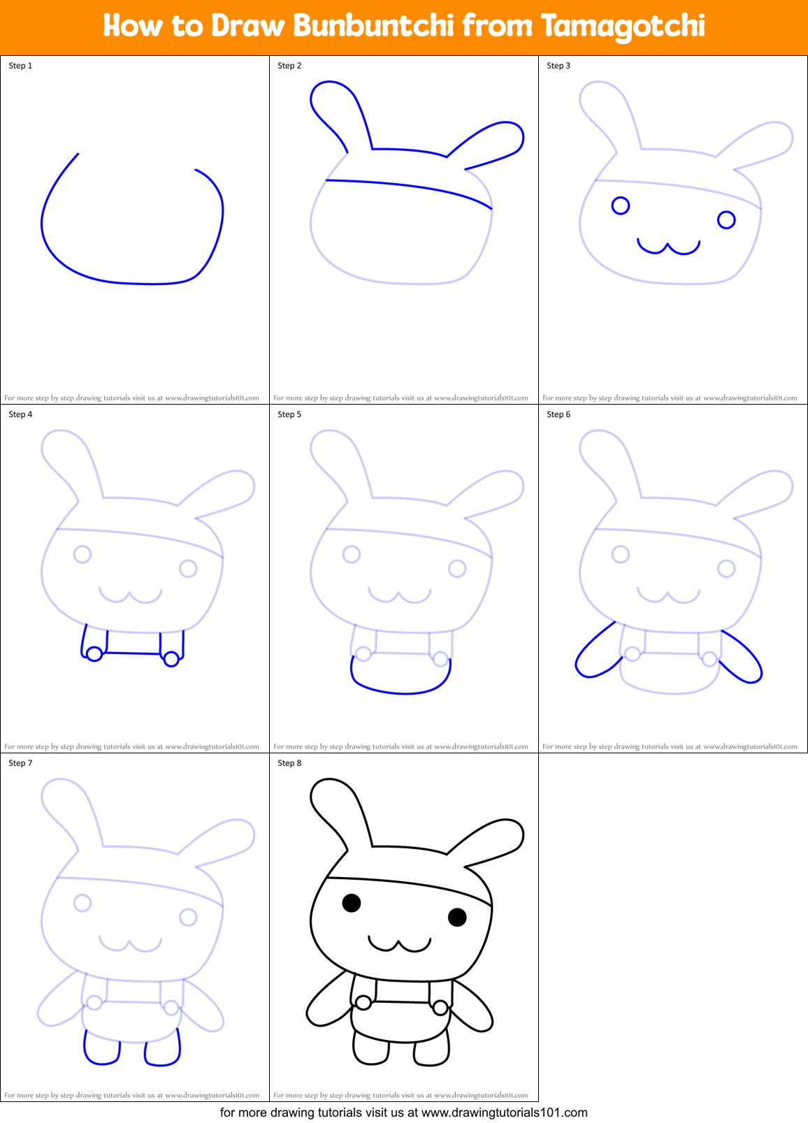 How to Draw Bunbuntchi from Tamagotchi Printable Step by Step