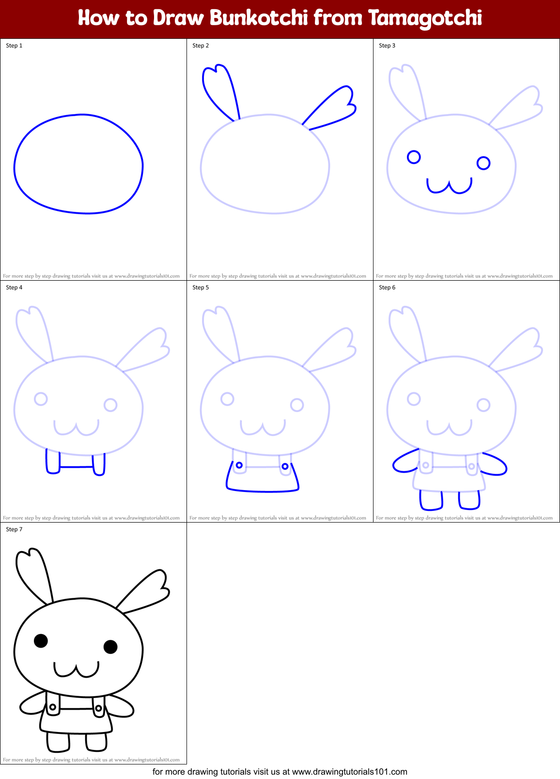 How to Draw Bunkotchi from Tamagotchi Printable Step by Step