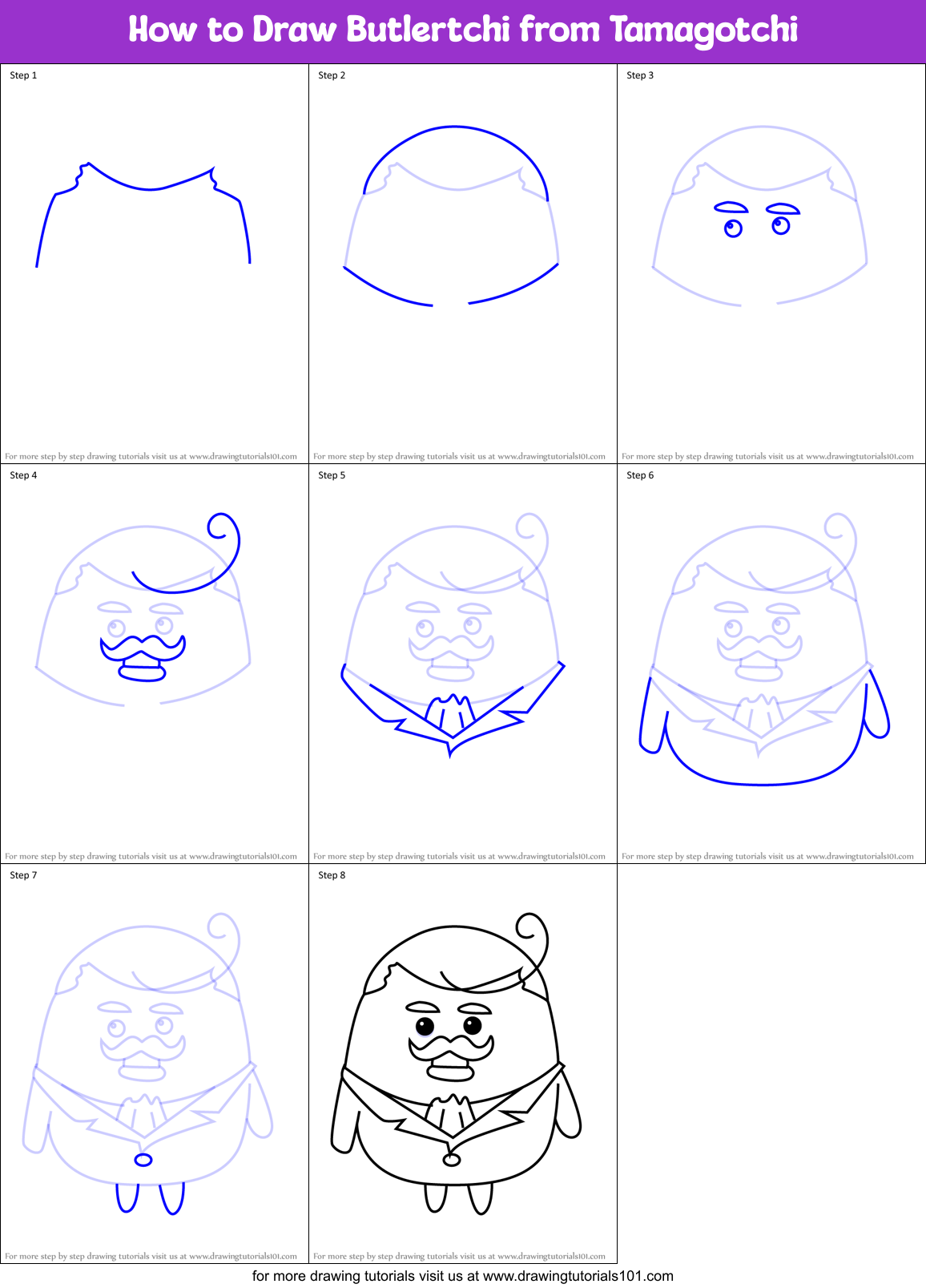 How to Draw Butlertchi from Tamagotchi Printable Step by Step