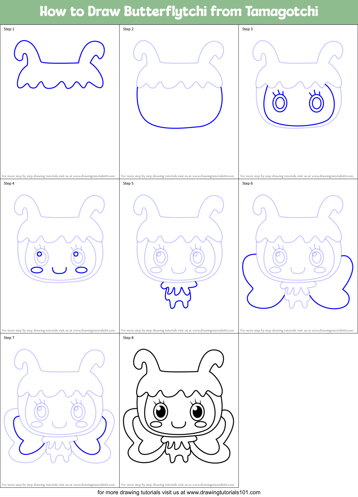 How to Draw Butterflytchi from Tamagotchi Printable Step by Step