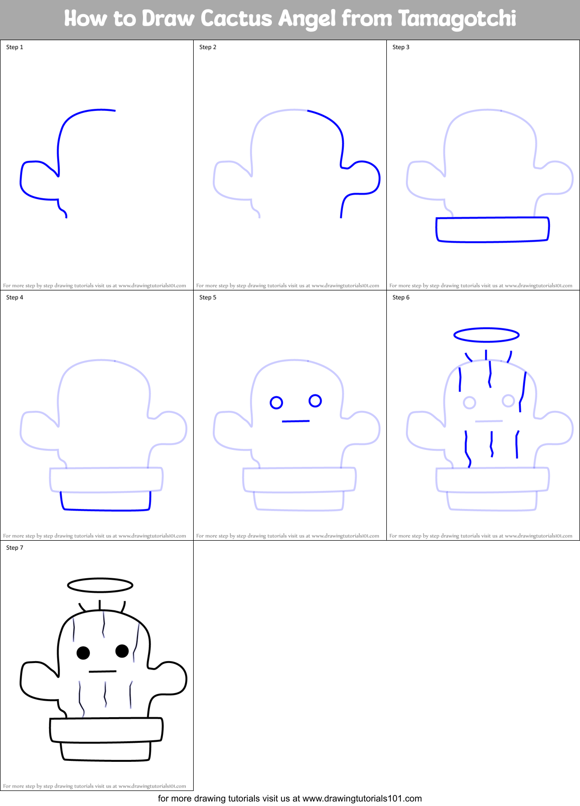 How to Draw Cactus Angel from Tamagotchi Printable Step by Step