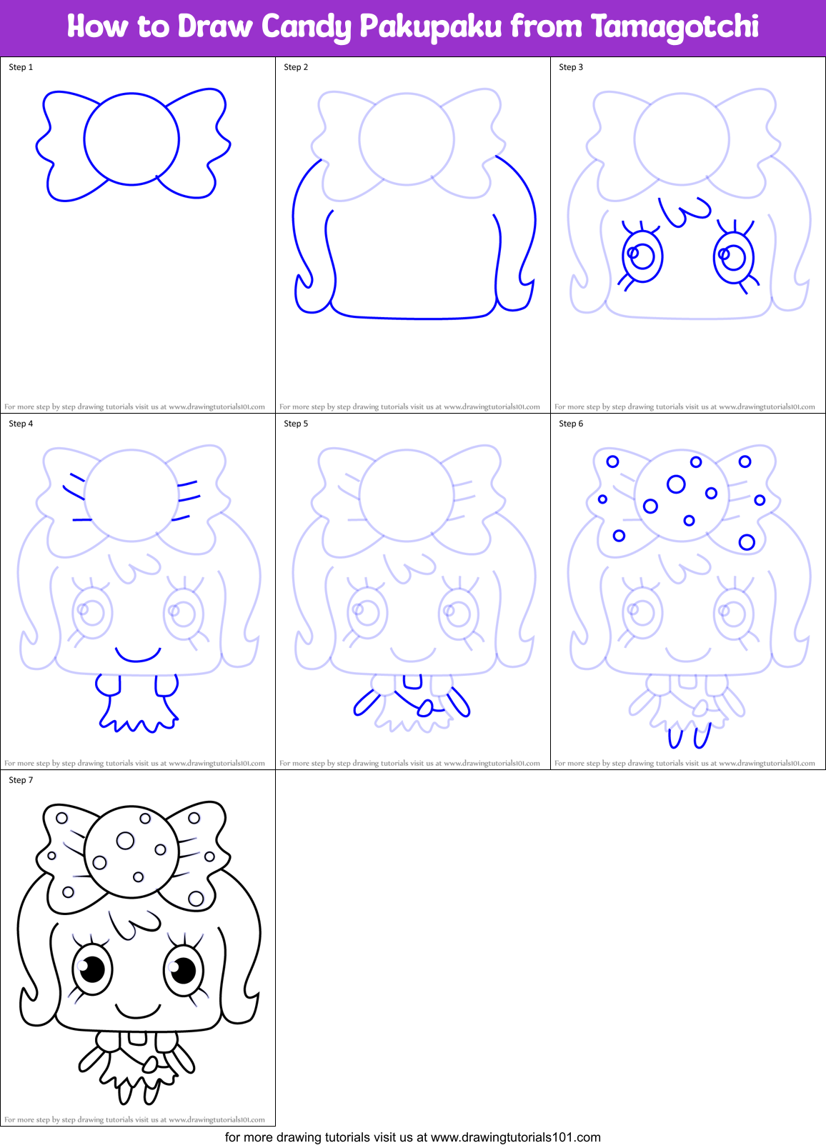 How to Draw Candy Pakupaku from Tamagotchi Printable Step by Step