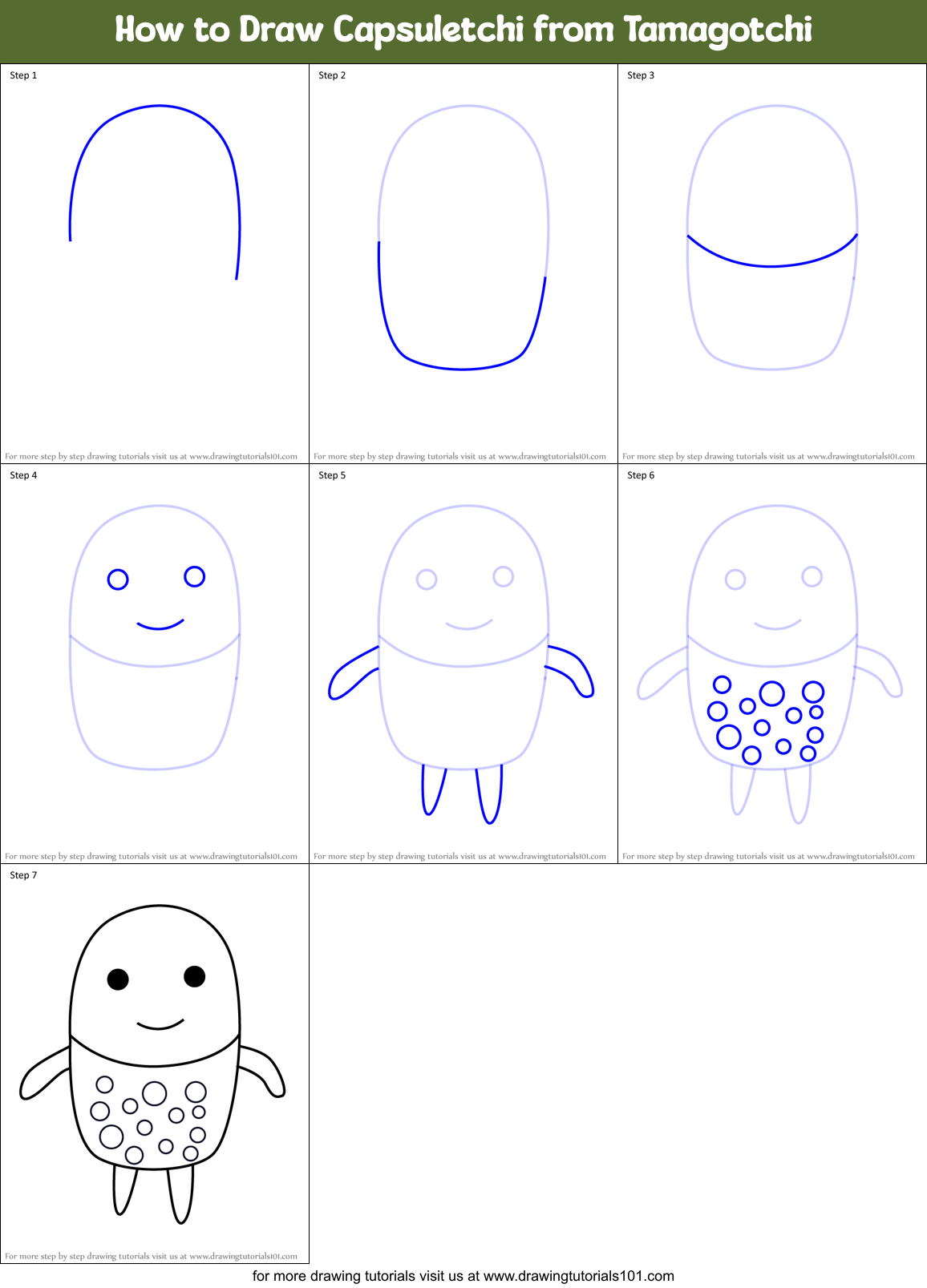 How to Draw Capsuletchi from Tamagotchi Printable Step by Step