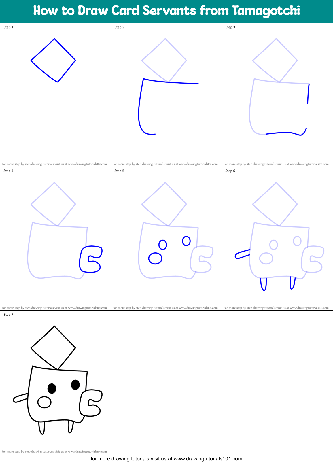 How to Draw Card Servants from Tamagotchi Printable Step by Step