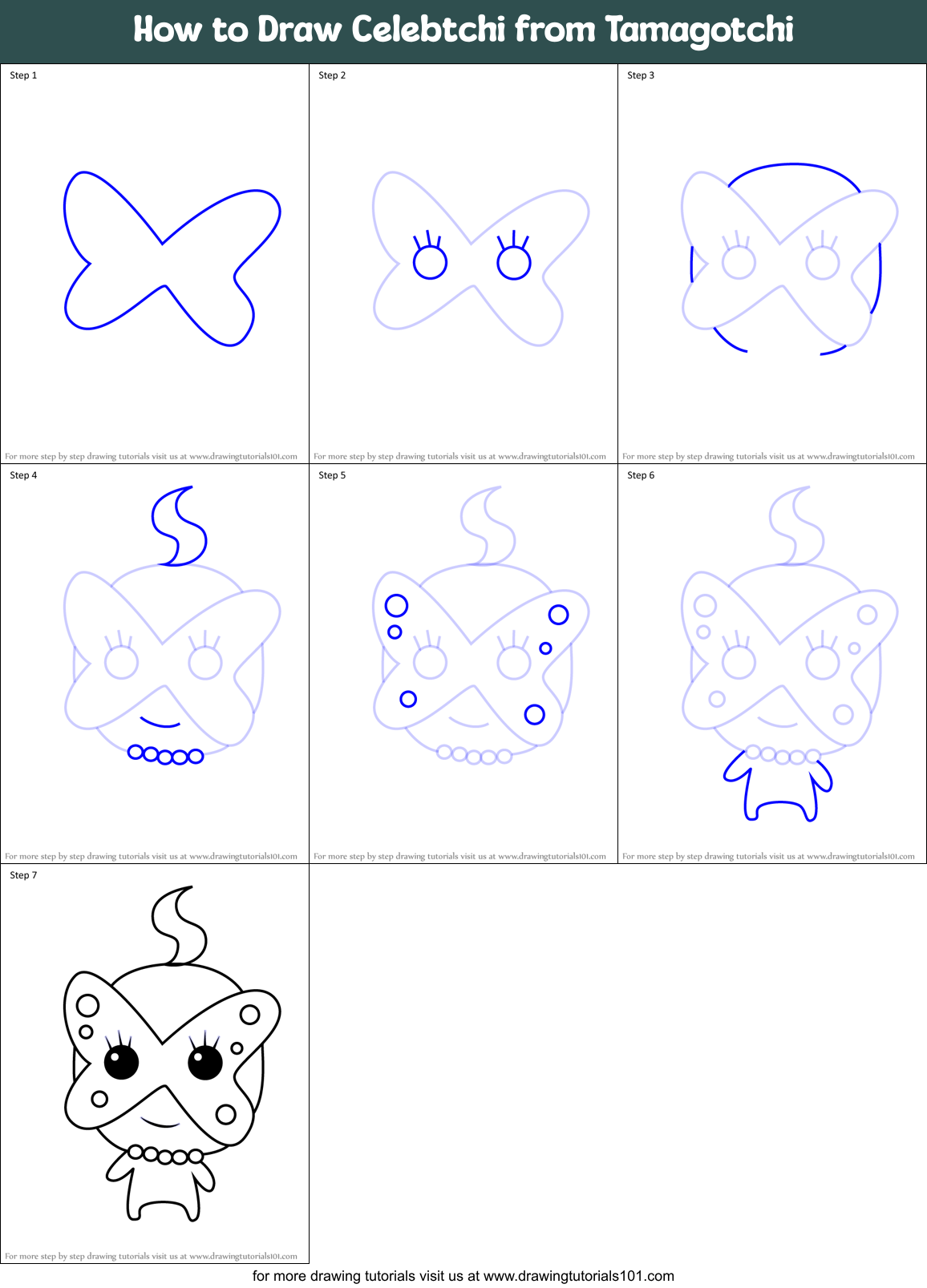 How to Draw Celebtchi from Tamagotchi Printable Step by Step