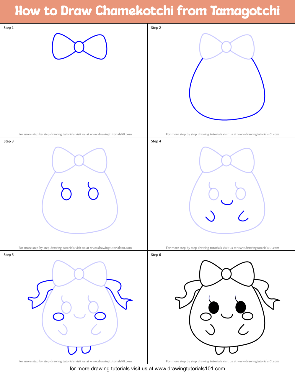 How to Draw Chamekotchi from Tamagotchi Printable Step by Step