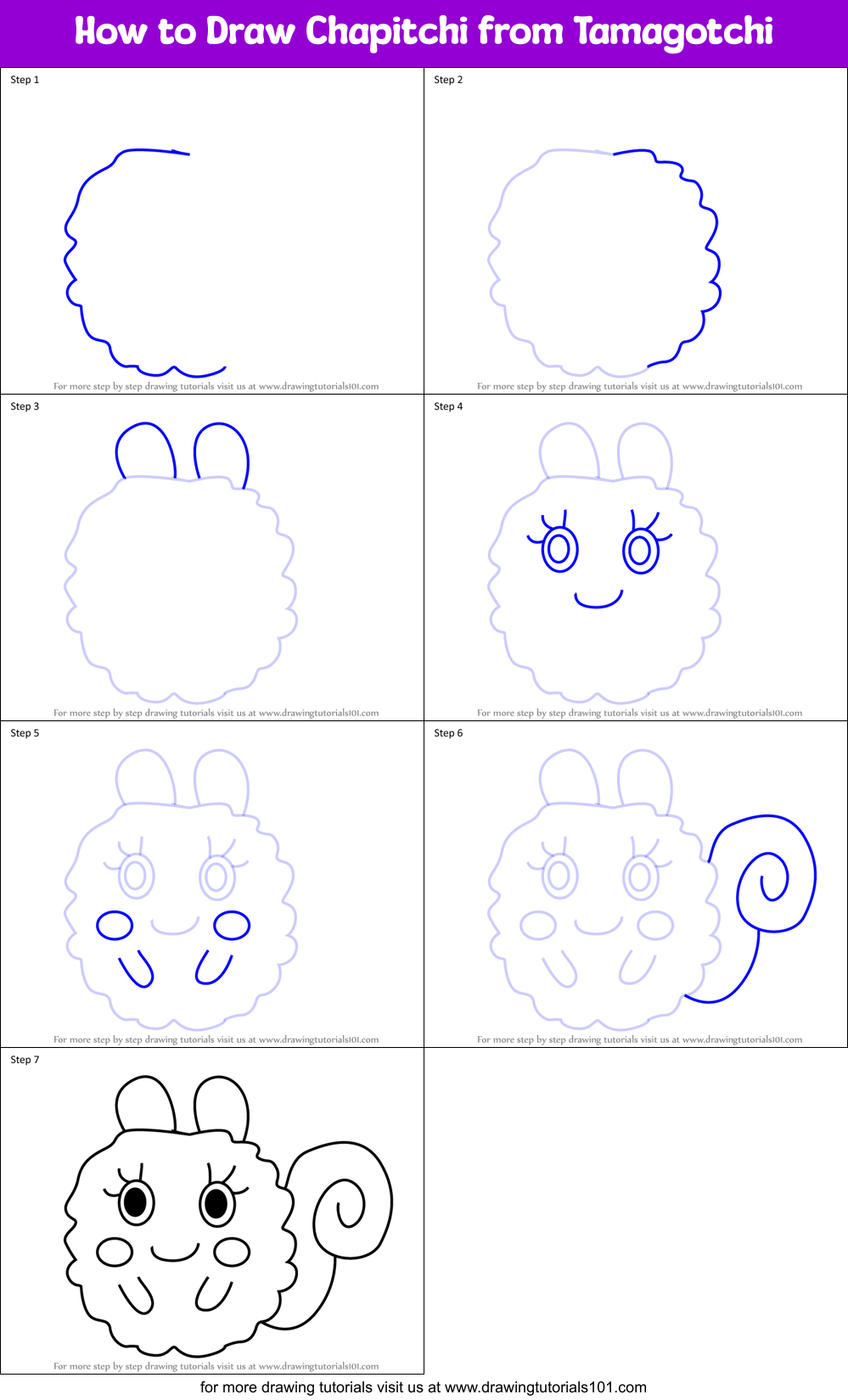 How to Draw Chapitchi from Tamagotchi Printable Step by Step