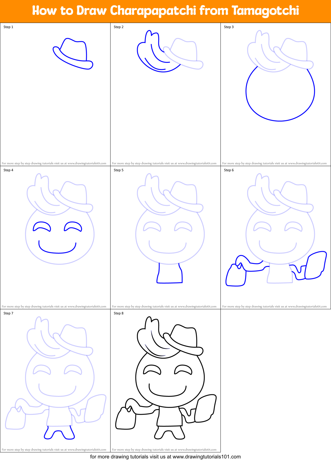 How to Draw Charapapatchi from Tamagotchi Printable Step by Step