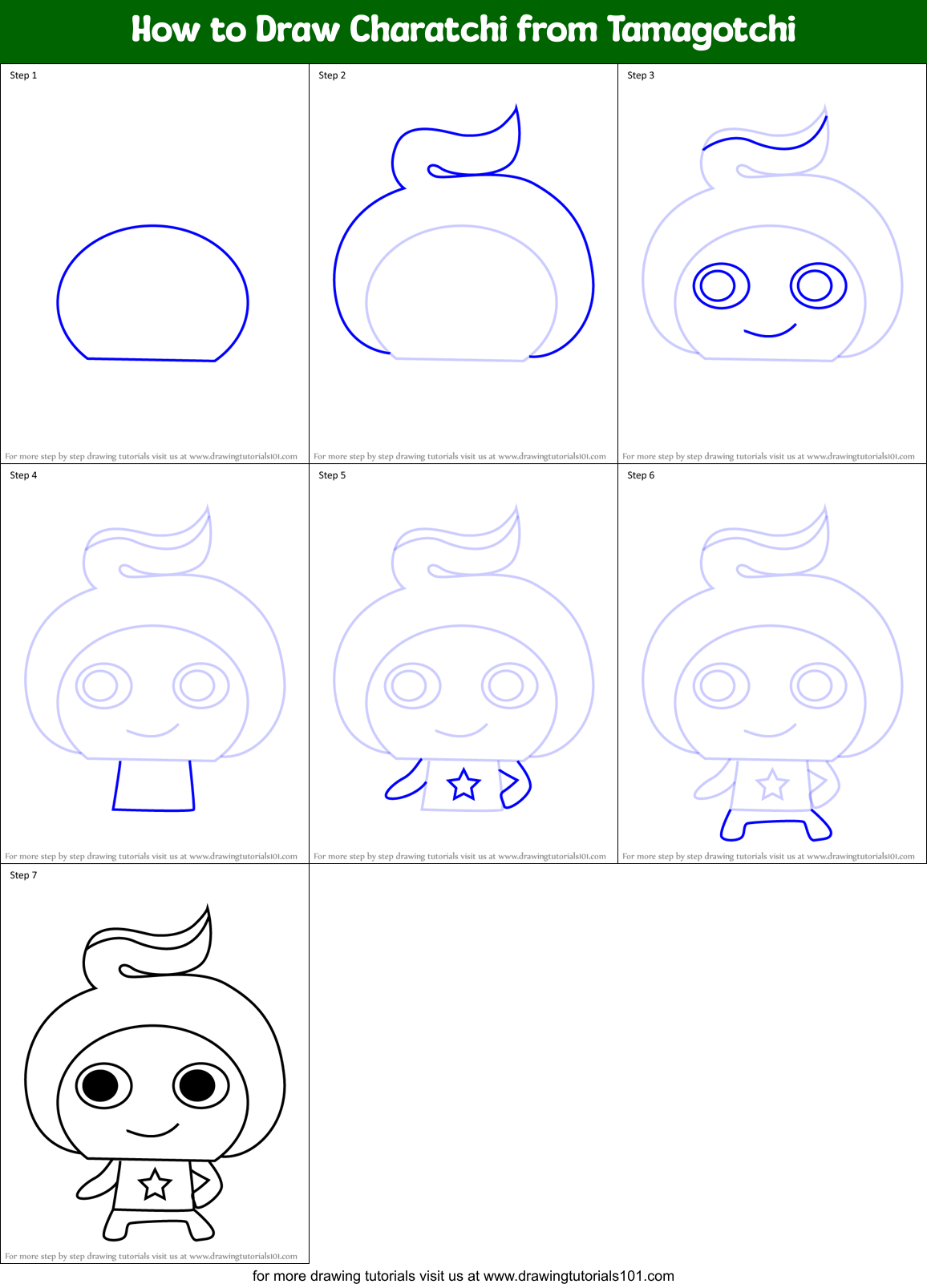 How to Draw Charatchi from Tamagotchi Printable Step by Step