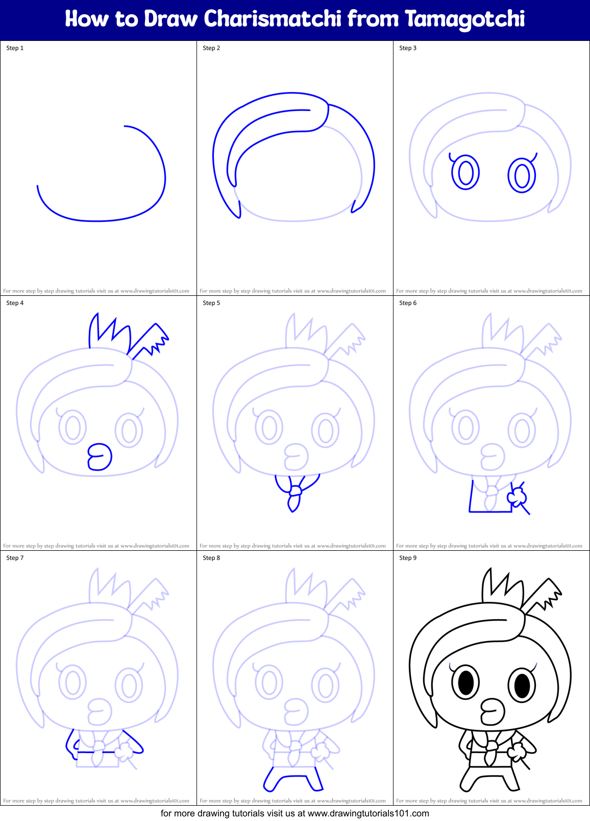 How to Draw Charismatchi from Tamagotchi Printable Step by Step
