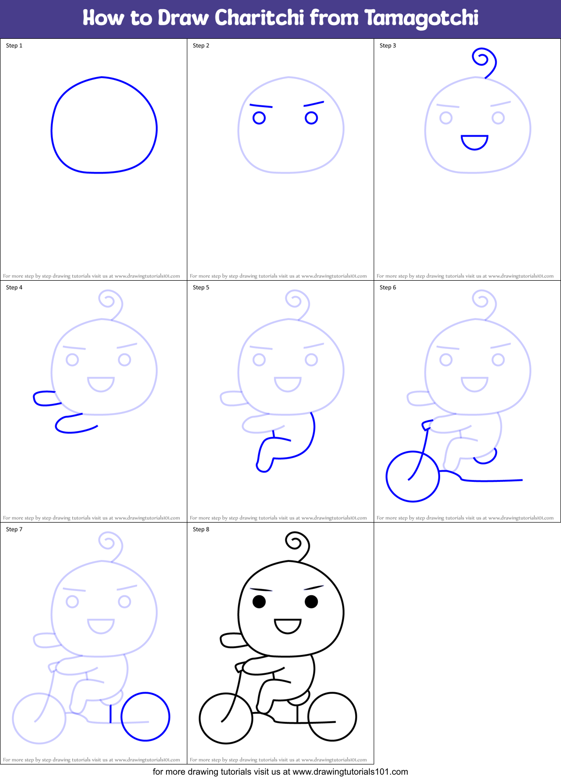 How to Draw Charitchi from Tamagotchi Printable Step by Step