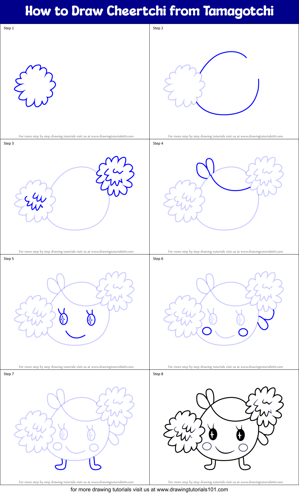 How to Draw Cheertchi from Tamagotchi Printable Step by Step