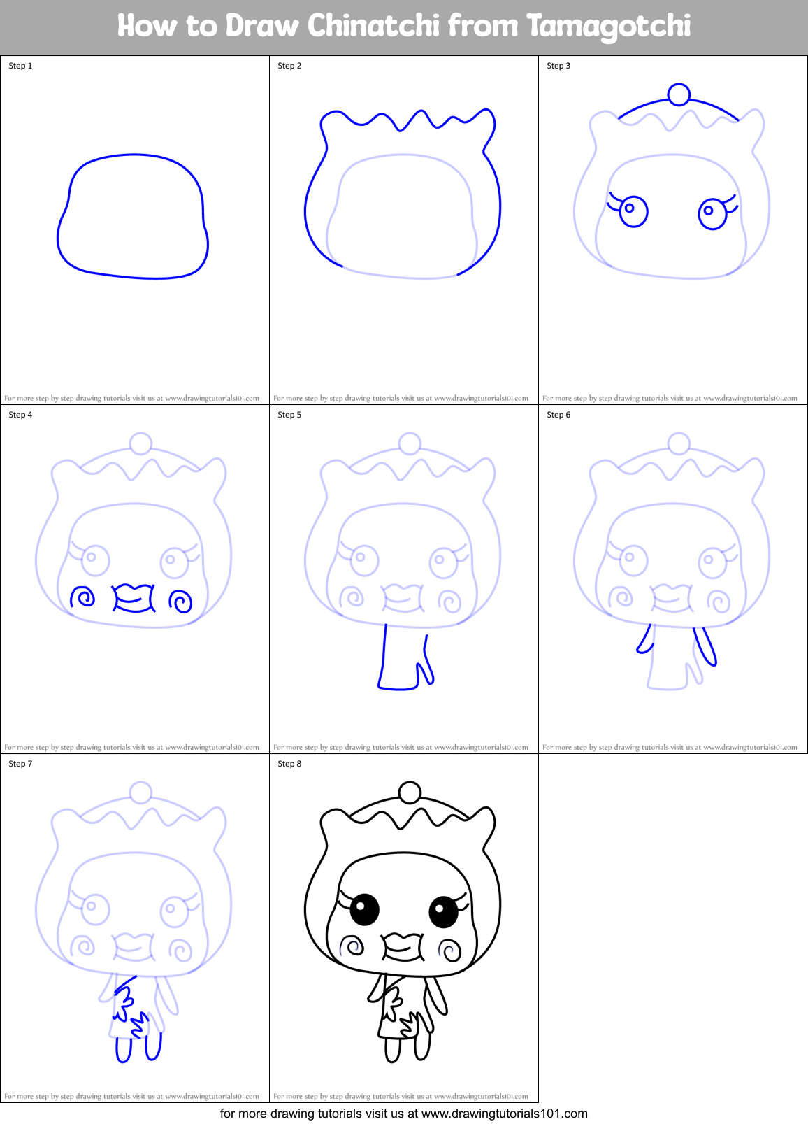 How to Draw Chinatchi from Tamagotchi Printable Step by Step