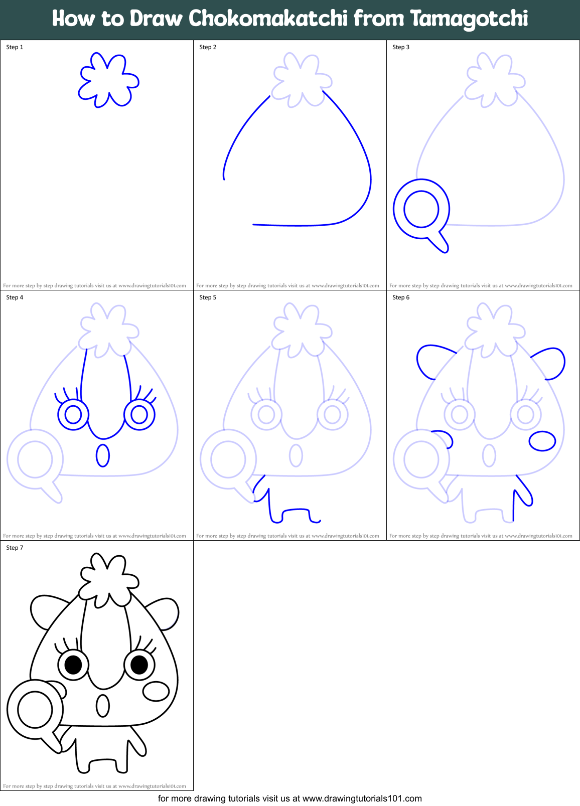 How to Draw Chokomakatchi from Tamagotchi Printable Step by Step