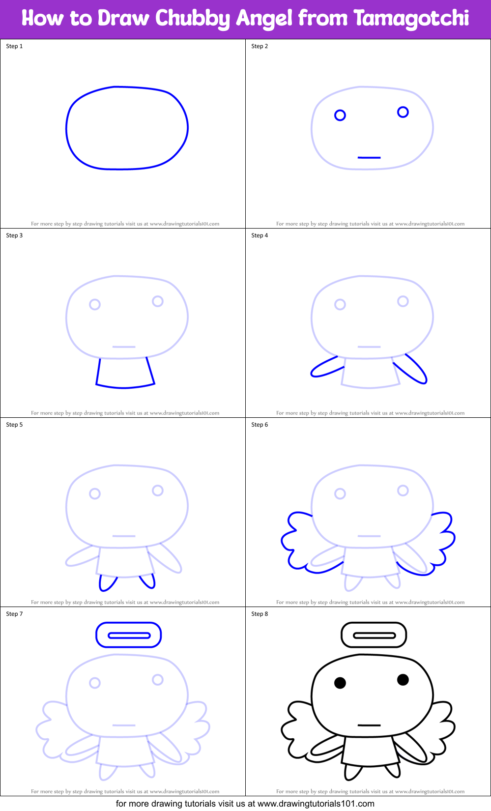 How to Draw Chubby Angel from Tamagotchi Printable Step by Step