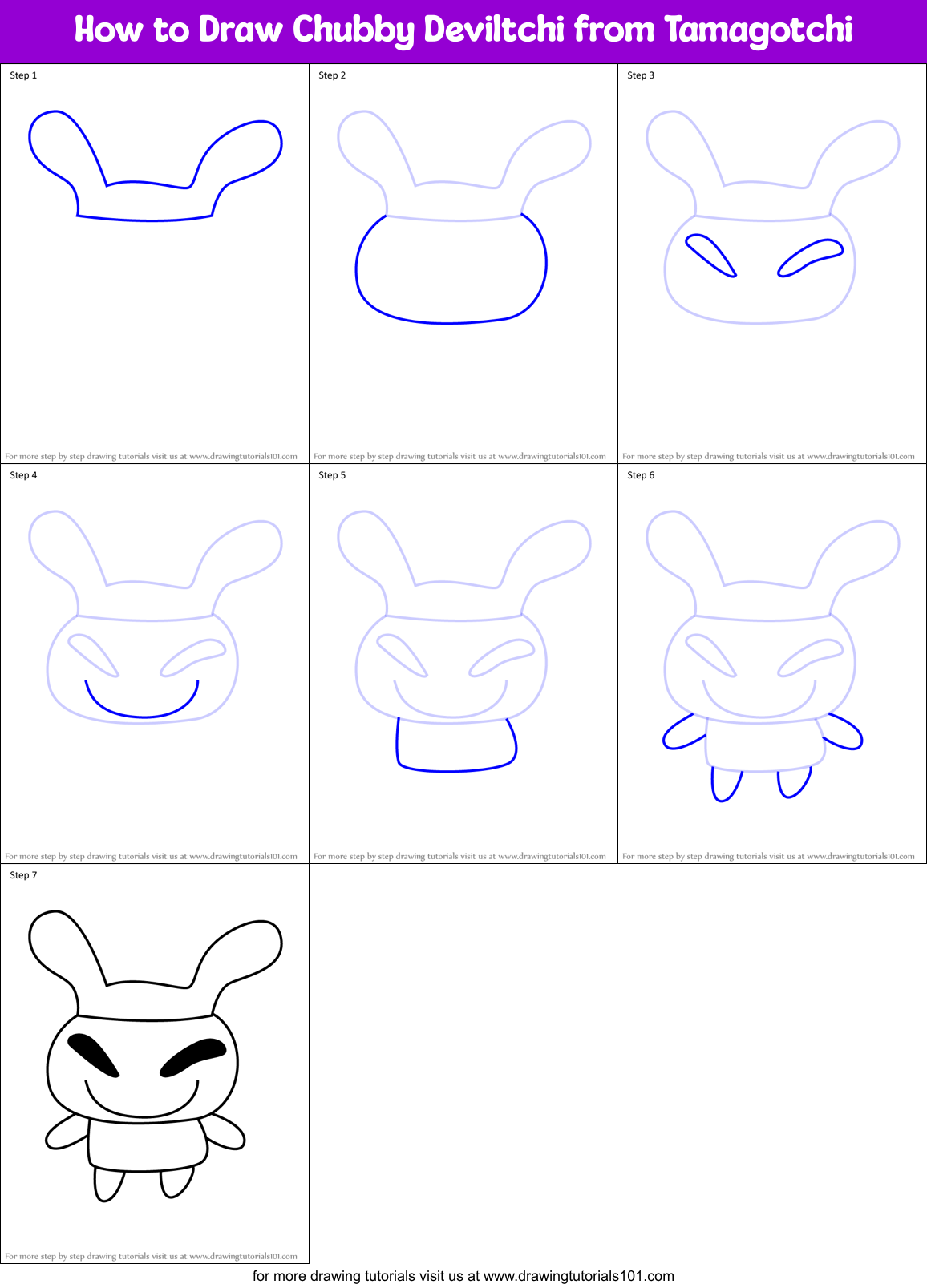 How to Draw Chubby Deviltchi from Tamagotchi Printable Step by Step