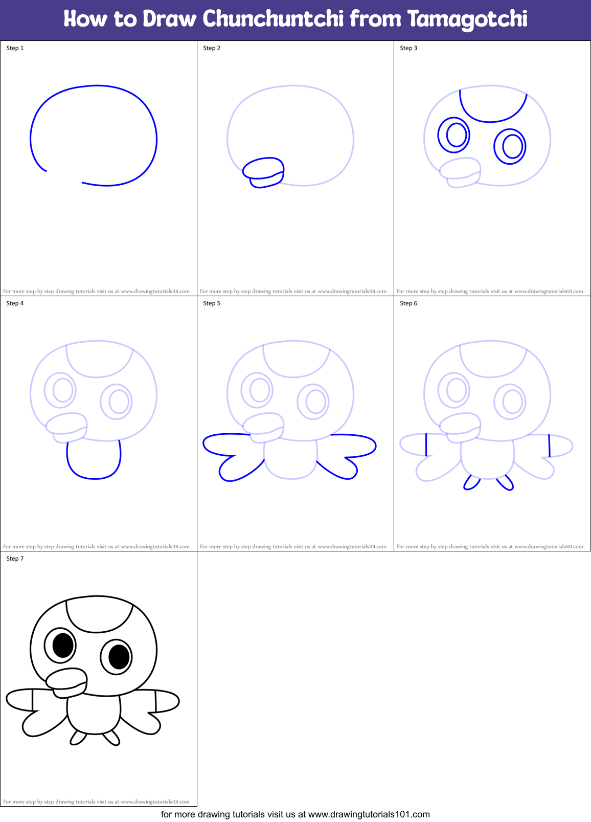 How to Draw Chunchuntchi from Tamagotchi Printable Step by Step