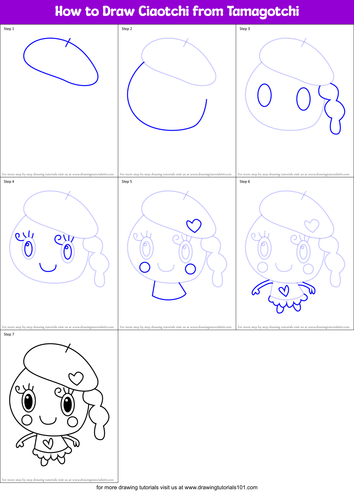 How to Draw Ciaotchi from Tamagotchi Printable Step by Step
