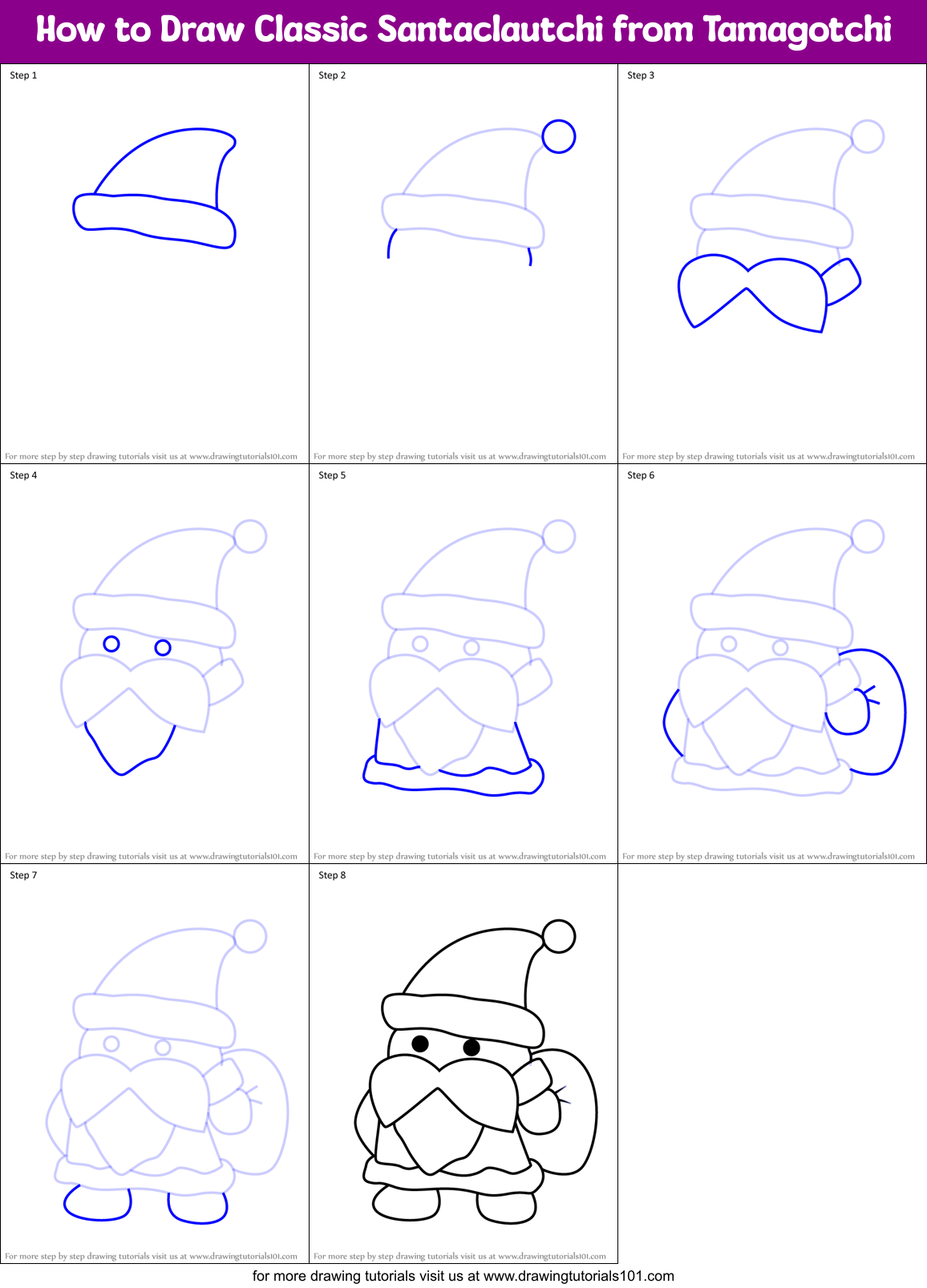 How to Draw Classic Santaclautchi from Tamagotchi Printable Step by Step