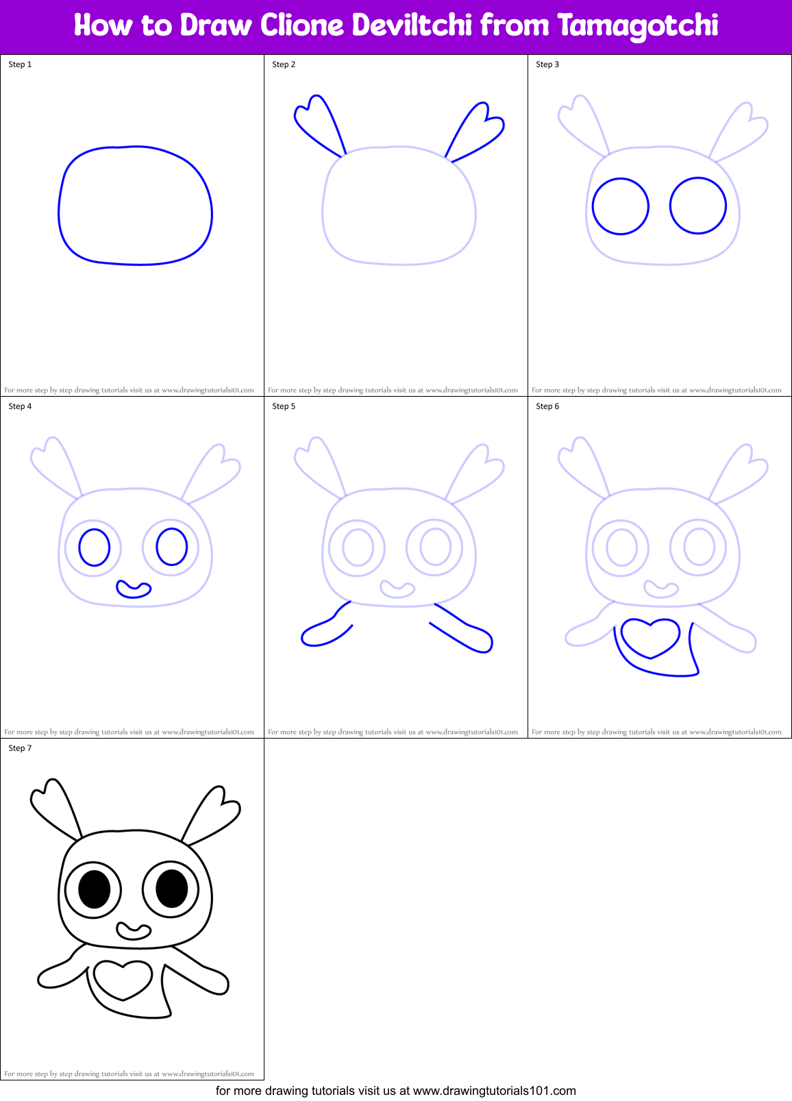 How to Draw Clione Deviltchi from Tamagotchi Printable Step by Step
