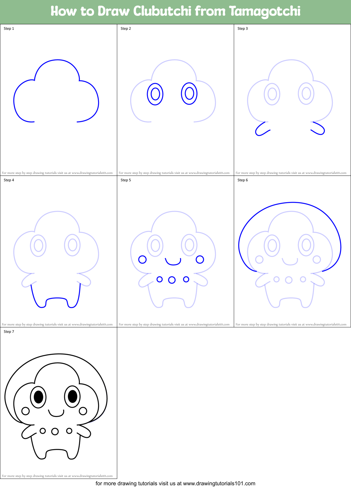 How to Draw Clubutchi from Tamagotchi Printable Step by Step