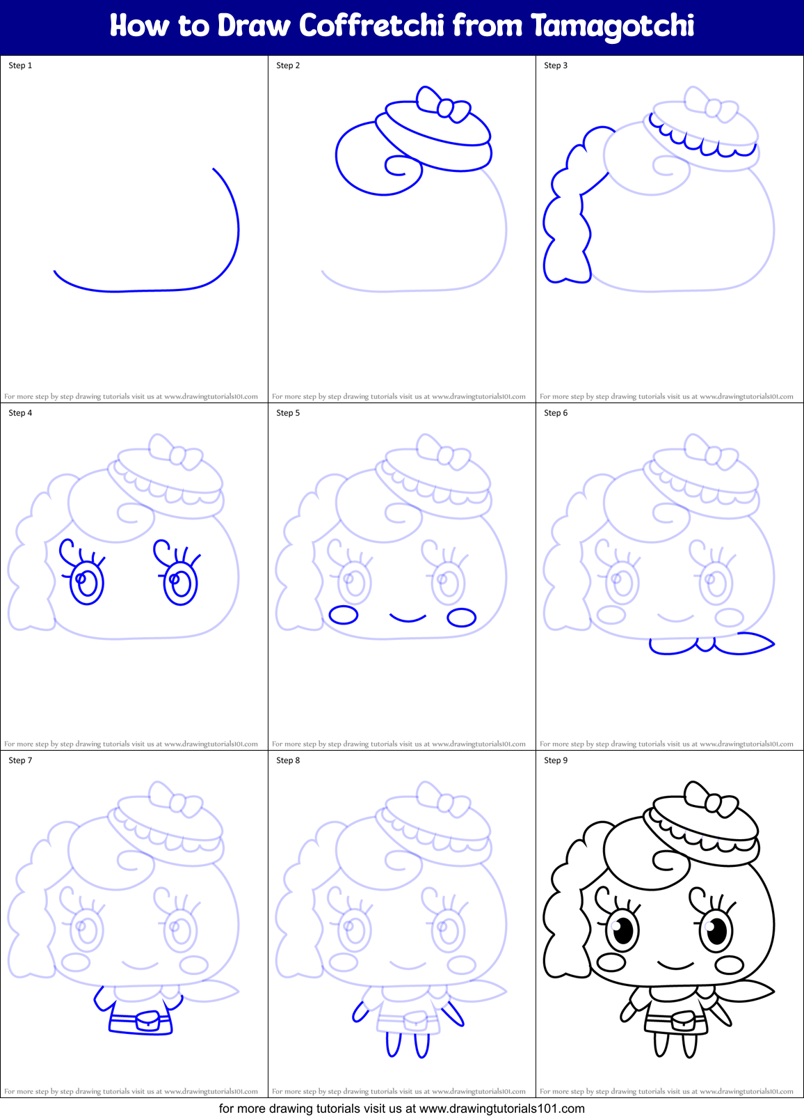 How to Draw Coffretchi from Tamagotchi Printable Step by Step