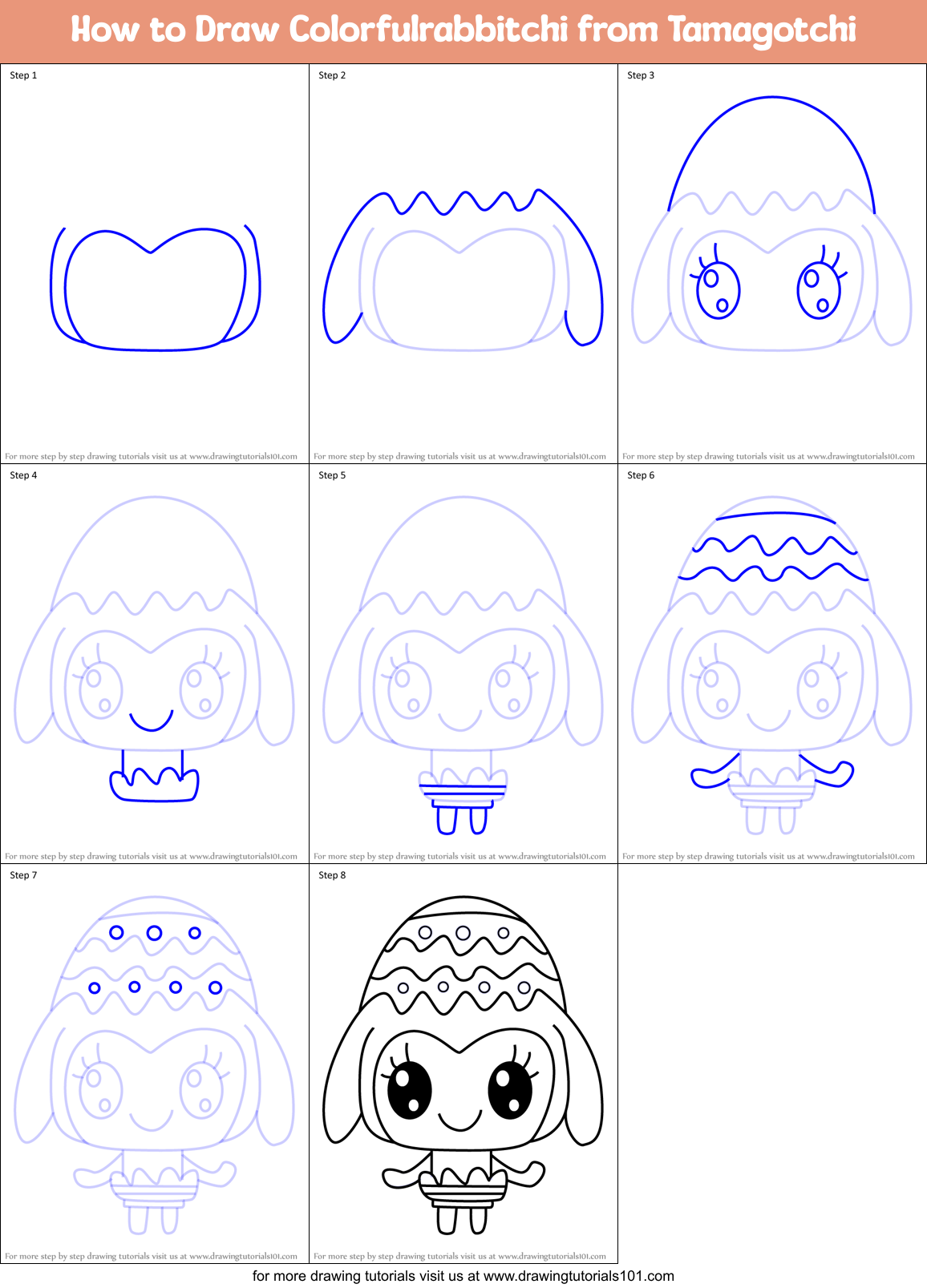 How to Draw Colorfulrabbitchi from Tamagotchi Printable Step by Step