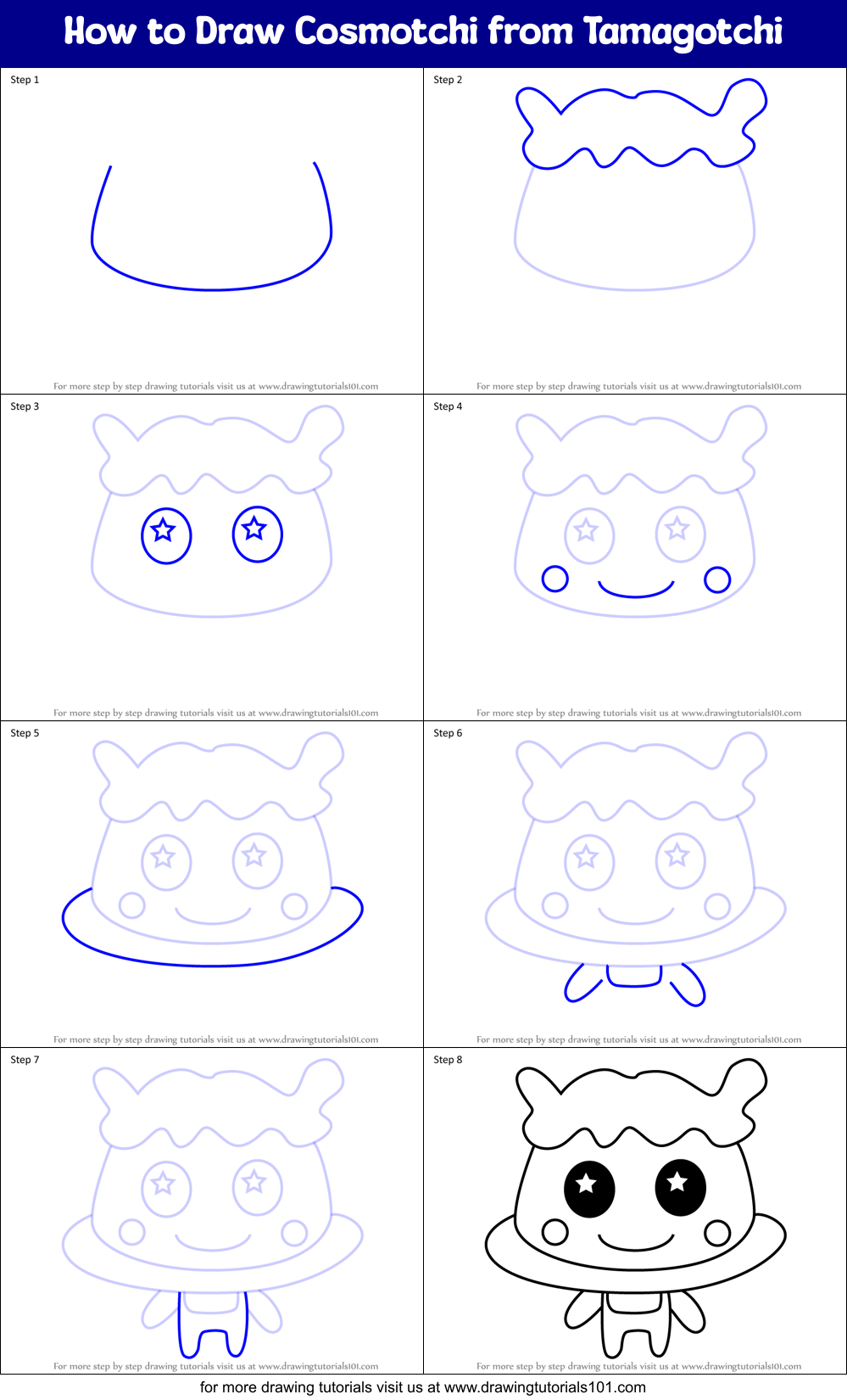 How to Draw Cosmotchi from Tamagotchi Printable Step by Step