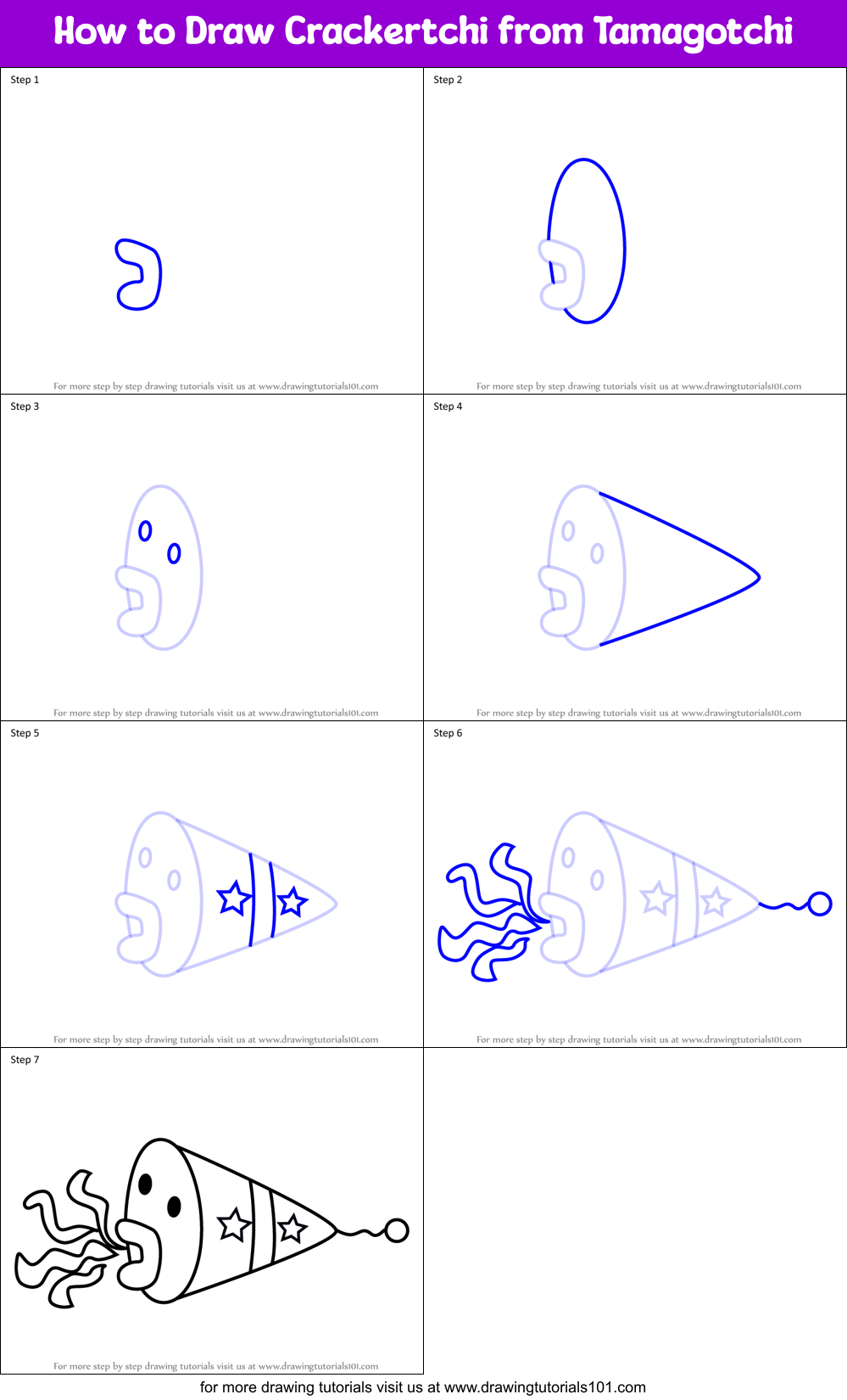 How to Draw Crackertchi from Tamagotchi Printable Step by Step