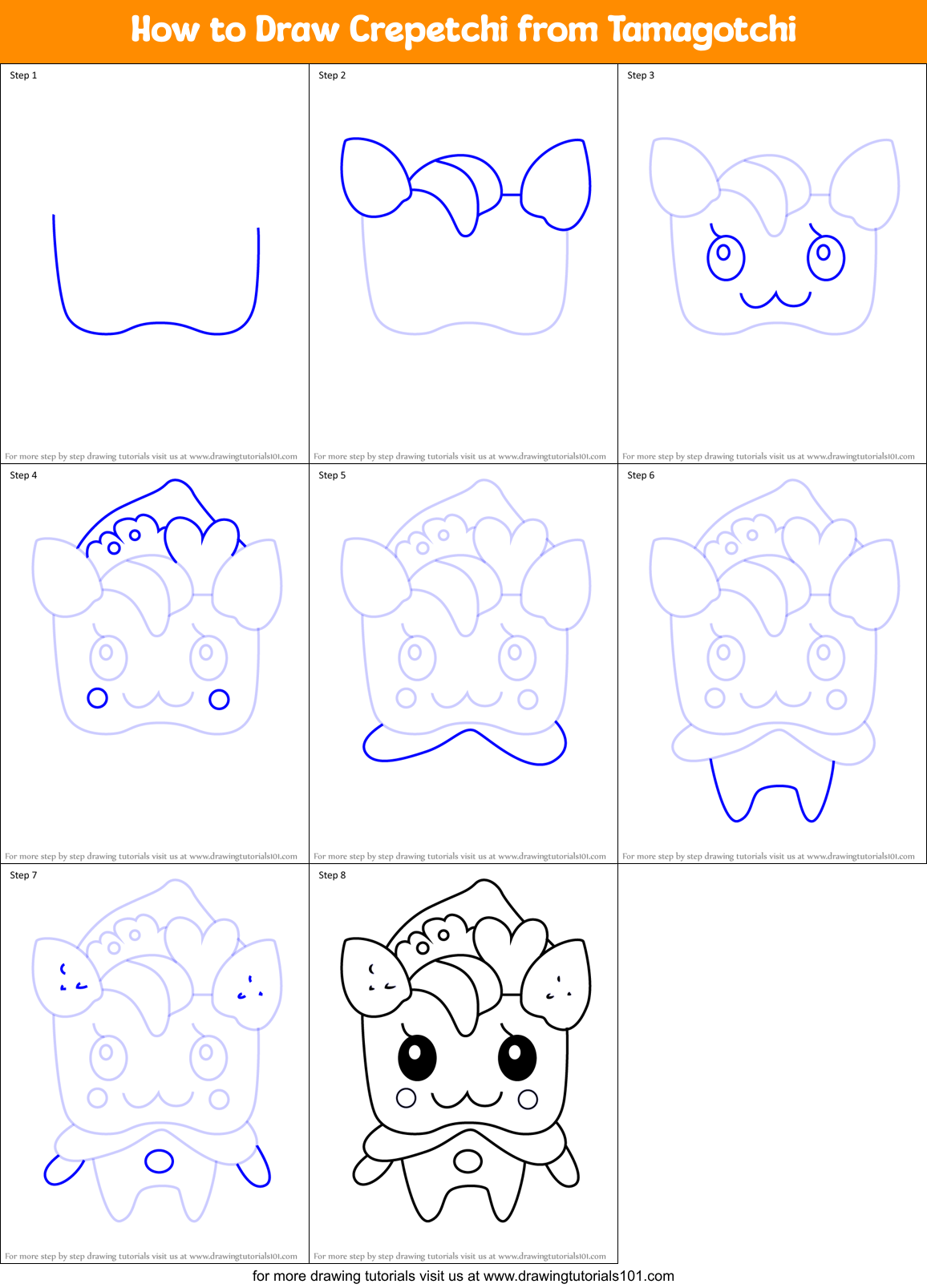 How to Draw Crepetchi from Tamagotchi Printable Step by Step