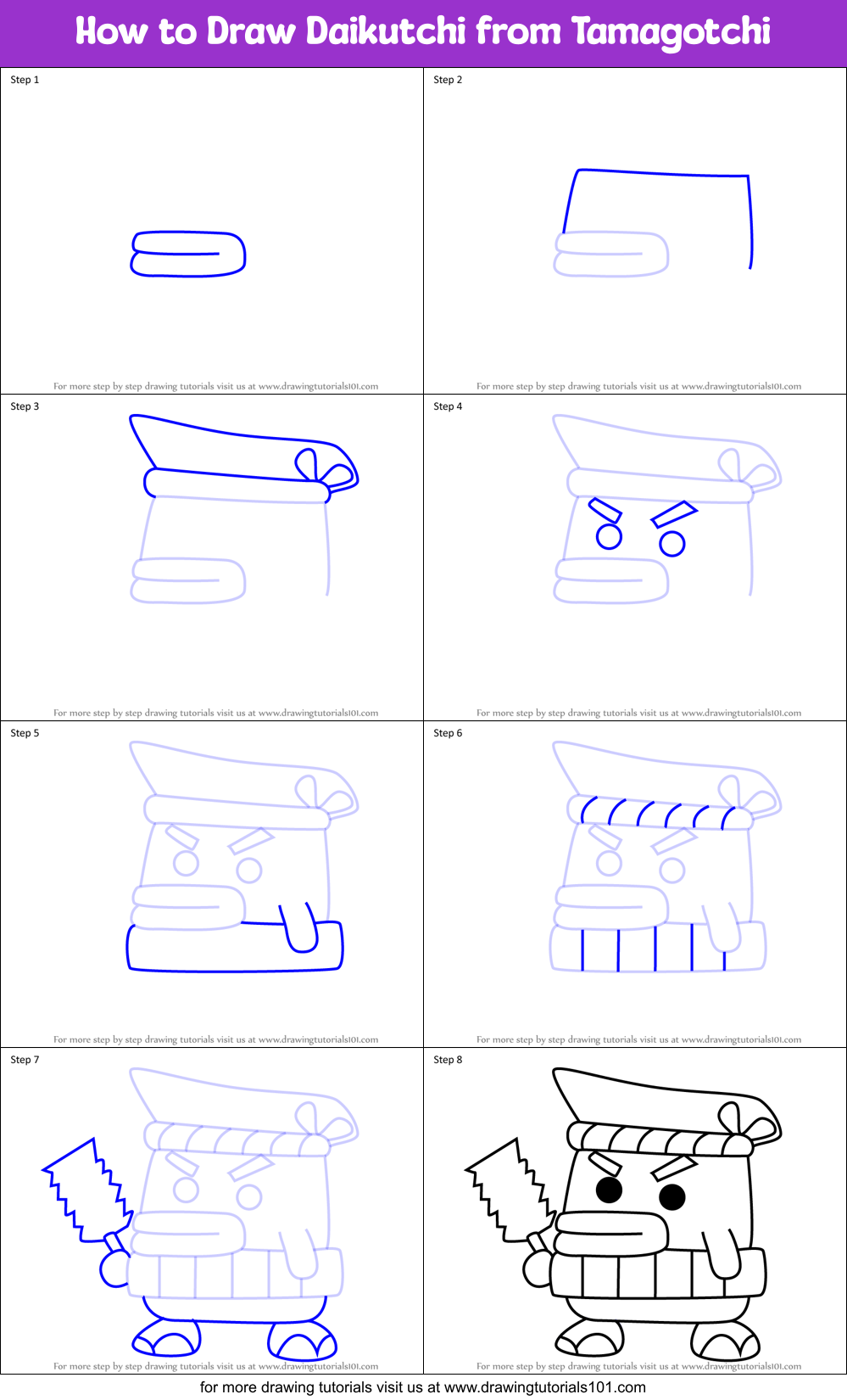 How to Draw Daikutchi from Tamagotchi Printable Step by Step