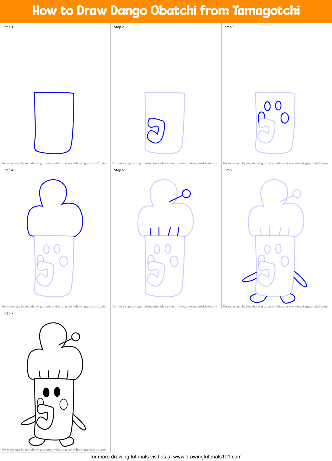 How to Draw Dango Obatchi from Tamagotchi Printable Step by Step