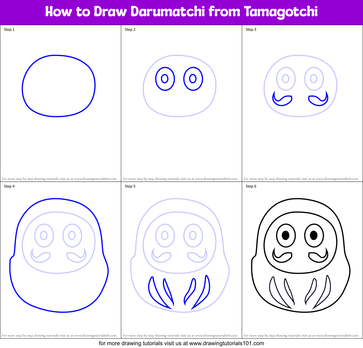How to Draw Darumatchi from Tamagotchi Printable Step by Step