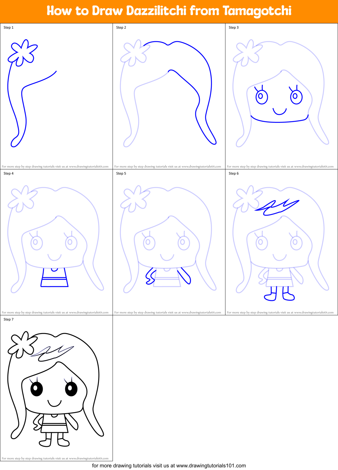 How to Draw Dazzilitchi from Tamagotchi Printable Step by Step