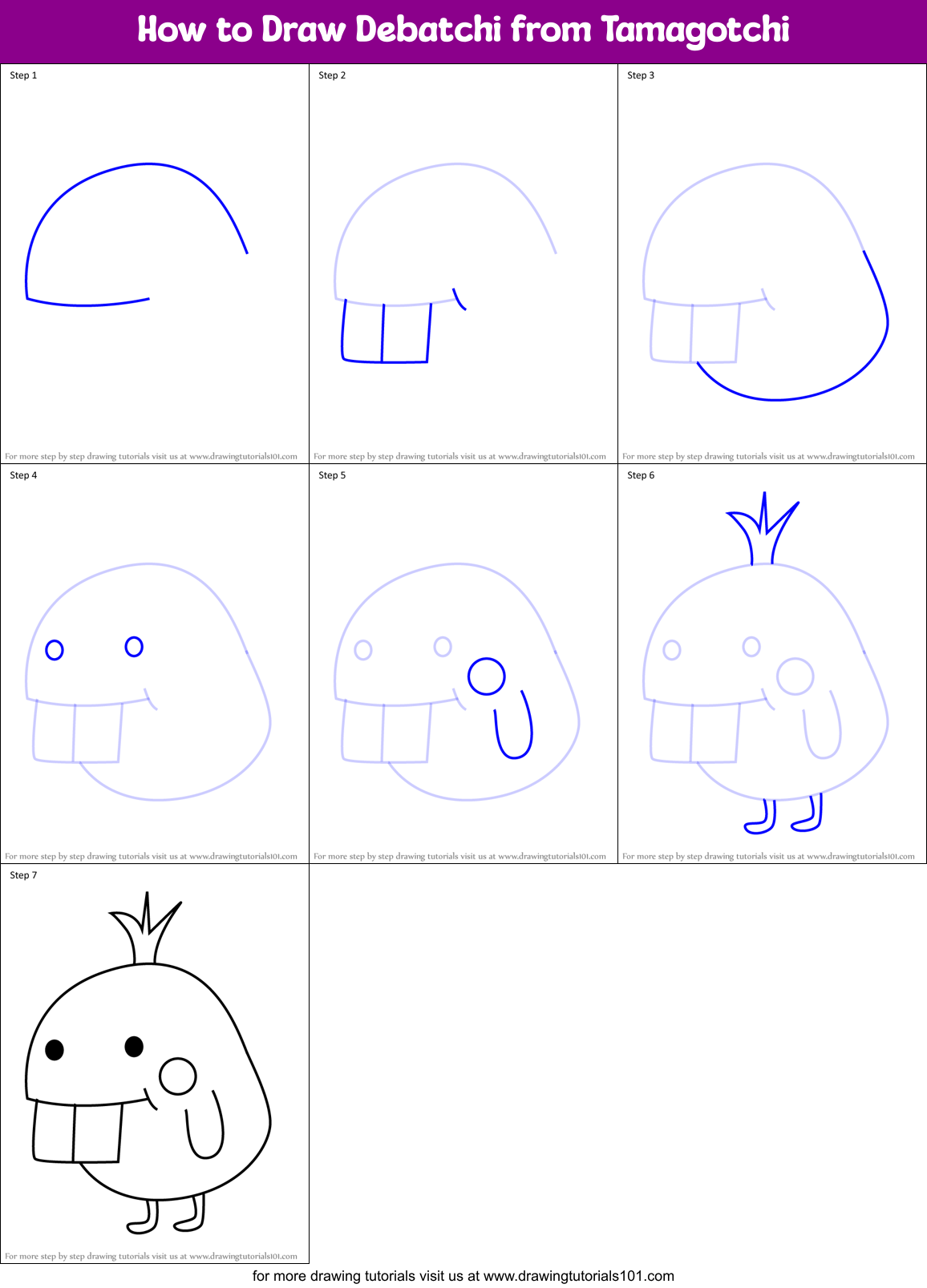 How to Draw Debatchi from Tamagotchi Printable Step by Step