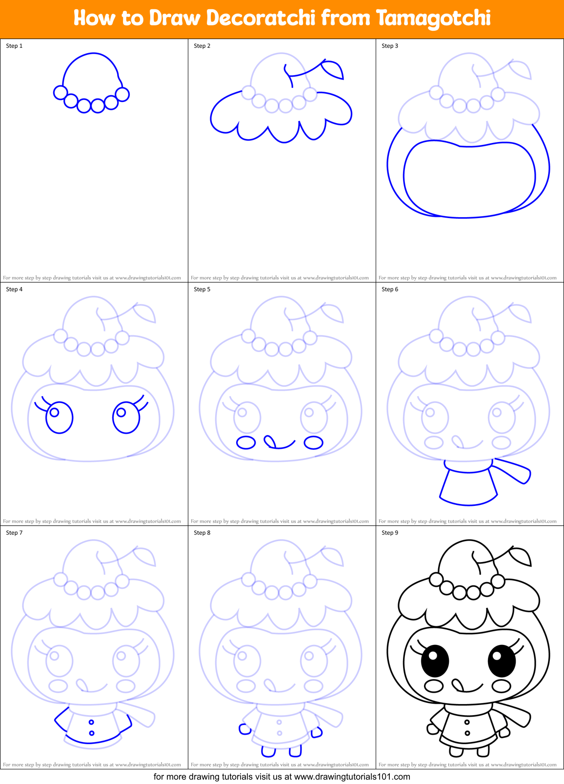 How to Draw Decoratchi from Tamagotchi Printable Step by Step